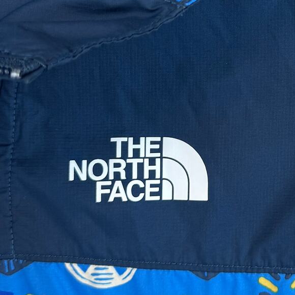 North Face Lake Blue Song Line Print Novelty Fanorak Windbreaker Size Large - Picture 8 of 16